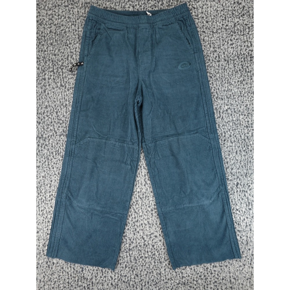 Adidas Corduroy Pants Mens Small Teal Blue Wide Leg Raw Hem JL6152